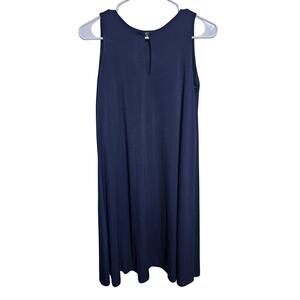 Julian Chang Shift Dress Womens Size Medium Navy Blue Shift Keyhole neck(853)